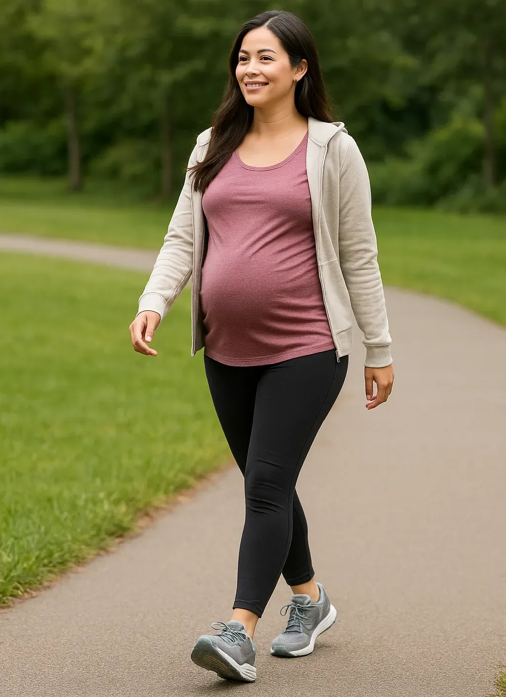 Gentle walking during pregnancy for better blood circulation and posture