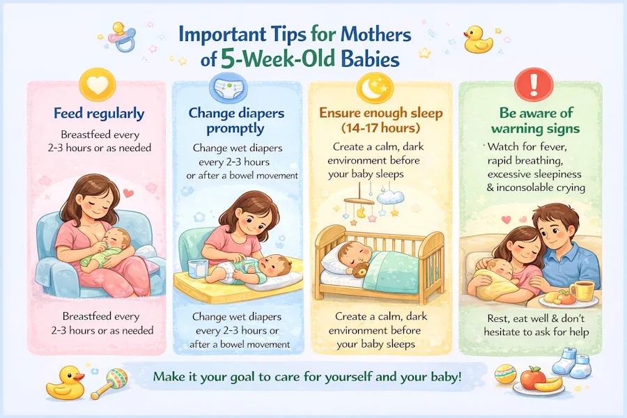 Чанд маслиҳати муҳим барои модарони кӯдаки 5-ҳафтаина