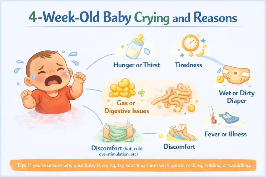 بكاء الطفل بعمر 4 أسابيع وأسبابه