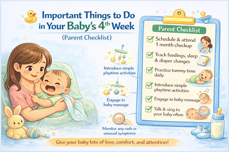 أمور مهمة يجب القيام بها في الأسبوع الرابع من حياة الطفل (قائمة إرشادية للوالدين)