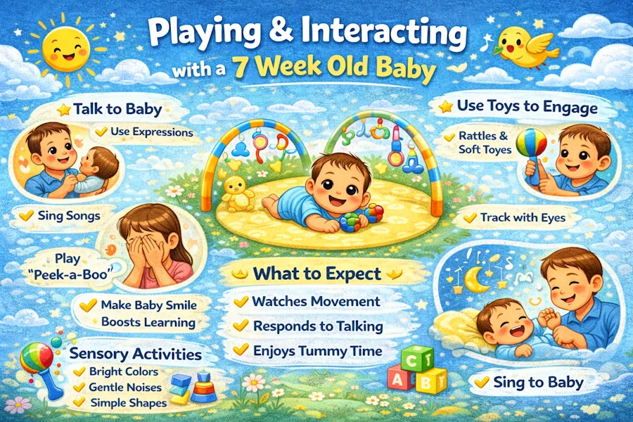 Бозӣ ва муошират бо тифли 7-ҳафтаина