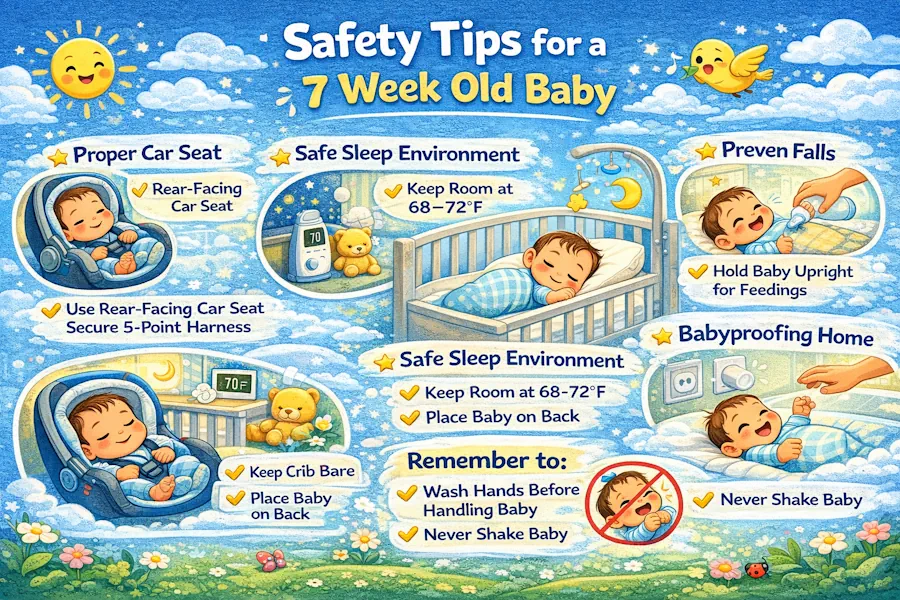 Қоидаҳои бехатарӣ барои тифли 7-ҳафтаина