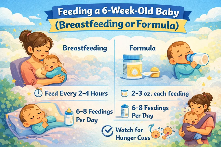 تغذية الرضيع بعمر ستة أسابيع (حليب الأم أو الحليب الصناعي)