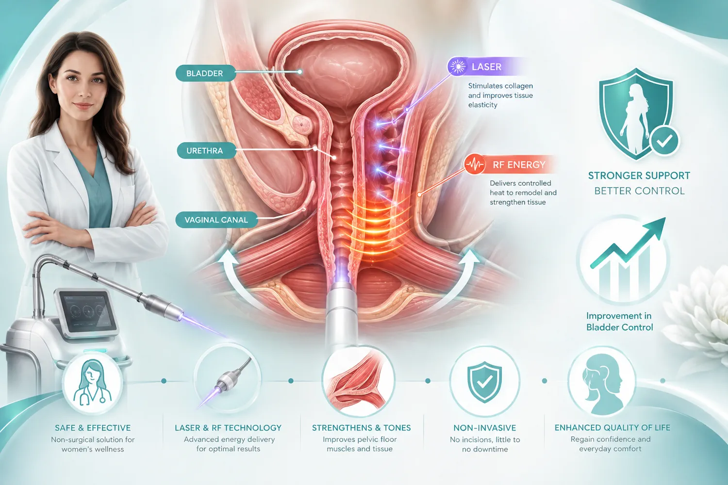 آیا جوانسازی واژن با لیزر و RF به درمان بیاختیاری ادرار کمک میکند؟