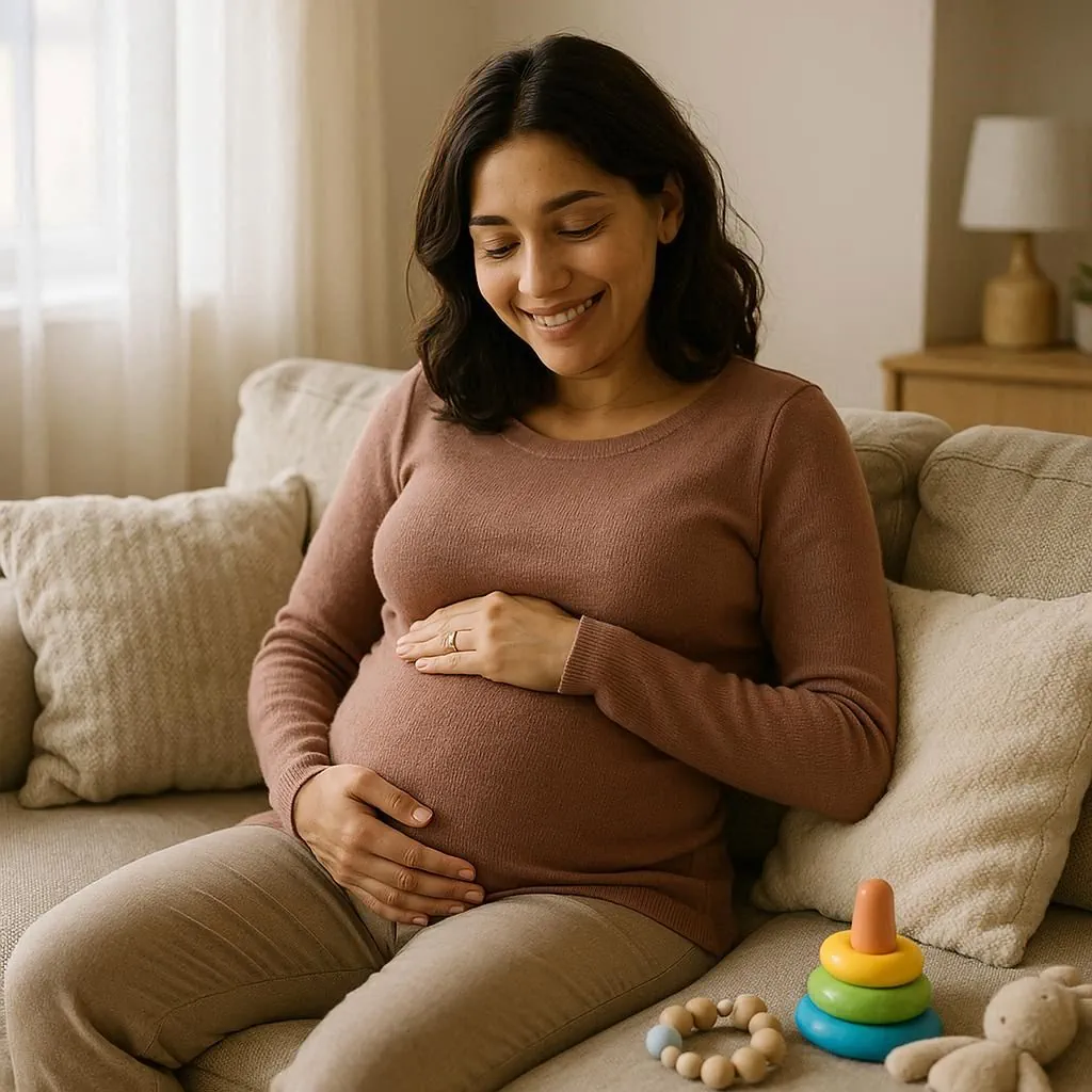 تصویر مادر با علائم اولیه بارداری